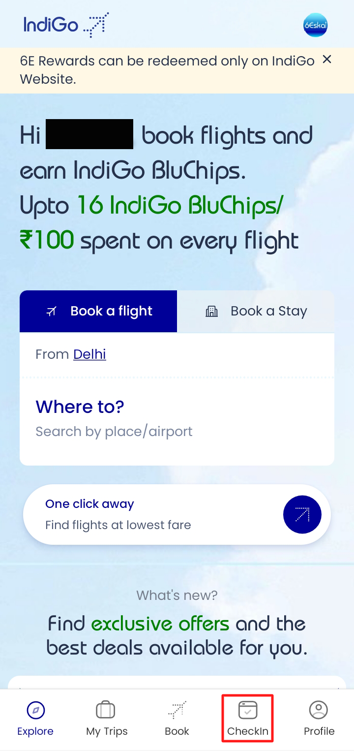 indigo mobile app checkin