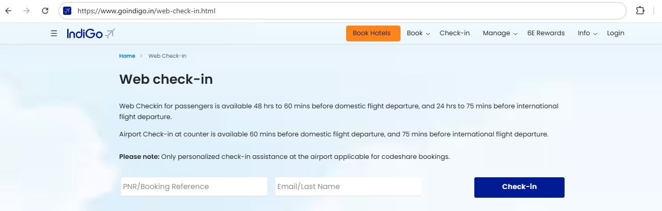 indigo website check in